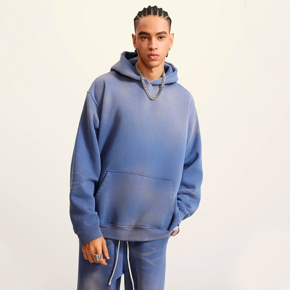 Denim Blue Washed Dyed Fleece Hoodie