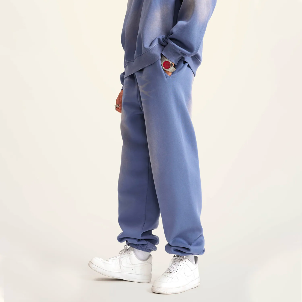 Pastellblue Washed Dyed Fleece Joggers