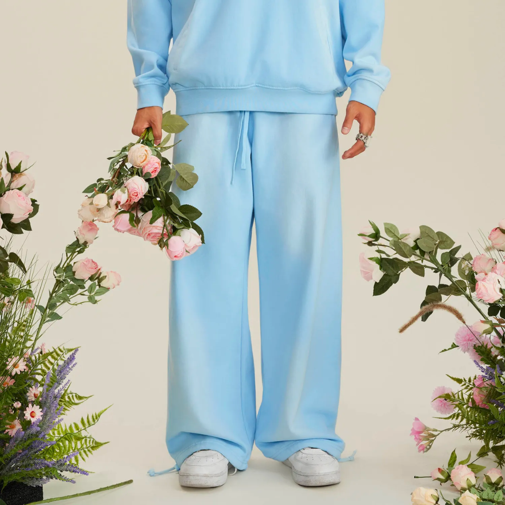 Sky Blue Washed Dyed Fleece Joggers