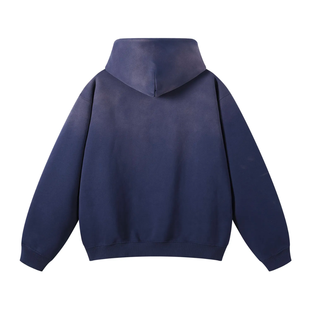 Marineblue Washed Dyed Fleece Hoodie