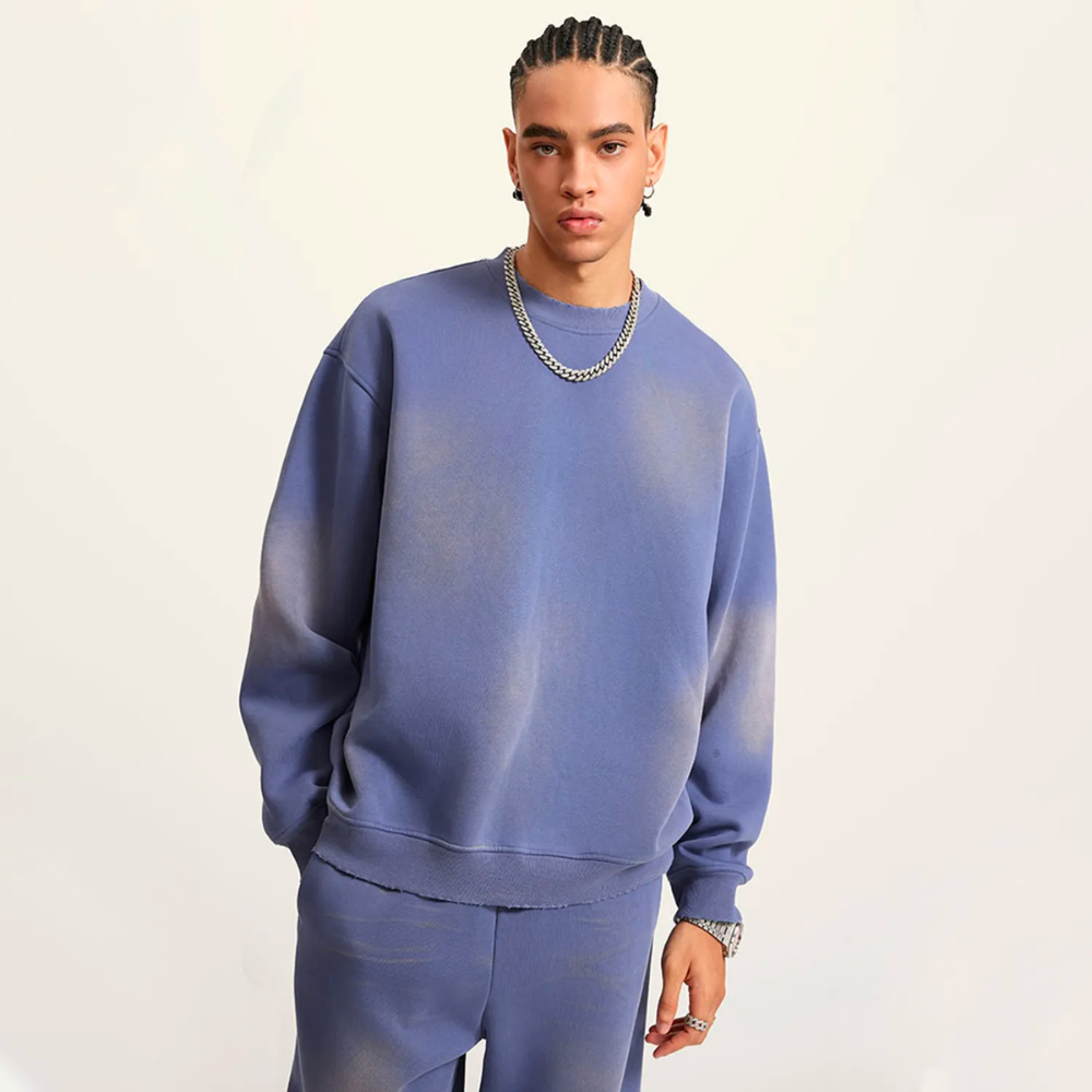 Denim Blue Washed Dyed Fleece Sweater