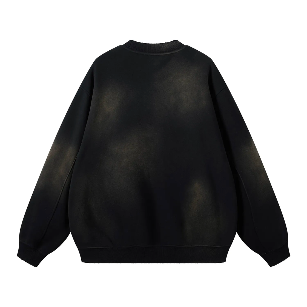 Black Washed Dyed Fleece Sweater