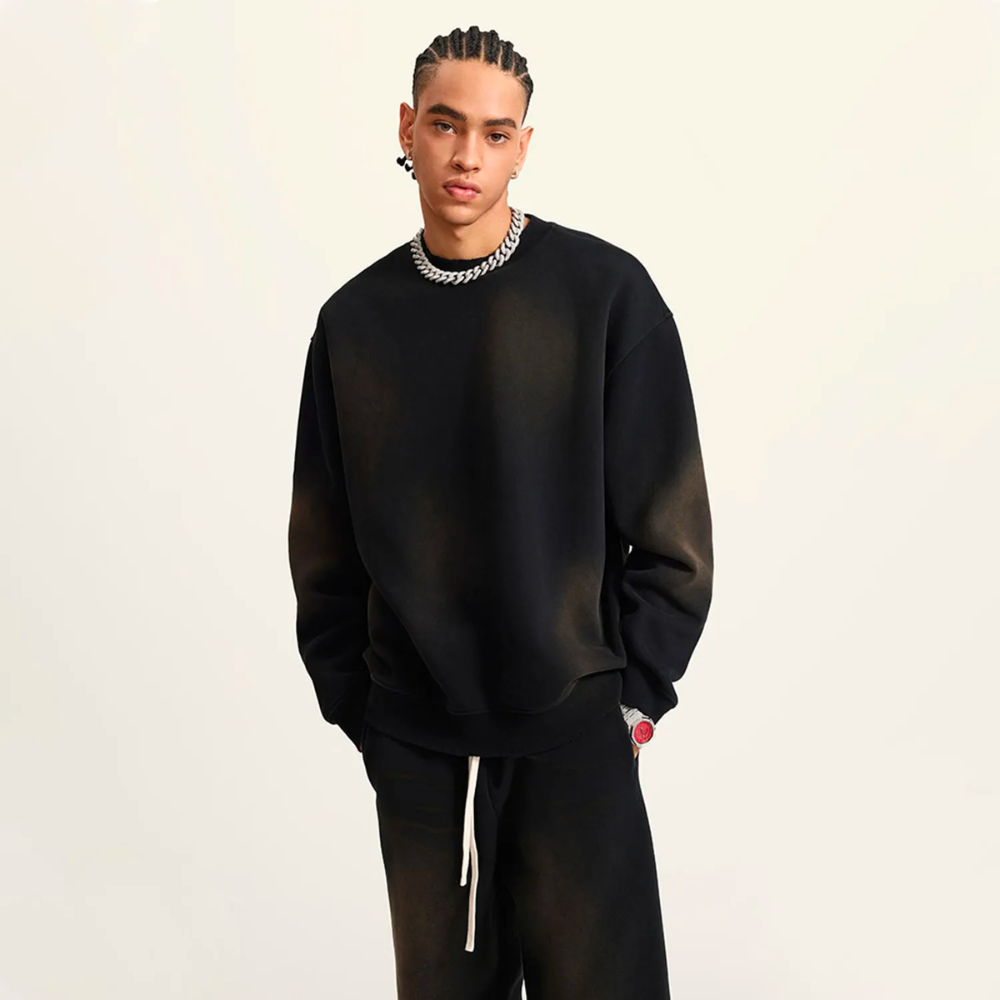 Black Washed Dyed Fleece Sweater