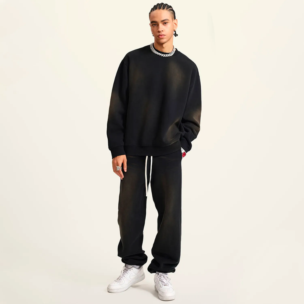 Black Washed Dyed Fleece Sweater