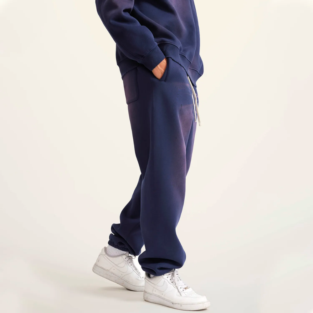 Marineblue Washed Dyed Fleece Joggers