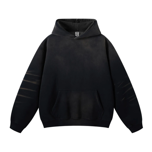 Black Washed Dyed Fleece Hoodie