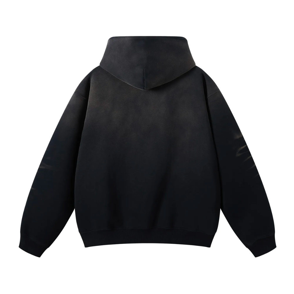 Black Washed Dyed Fleece Hoodie