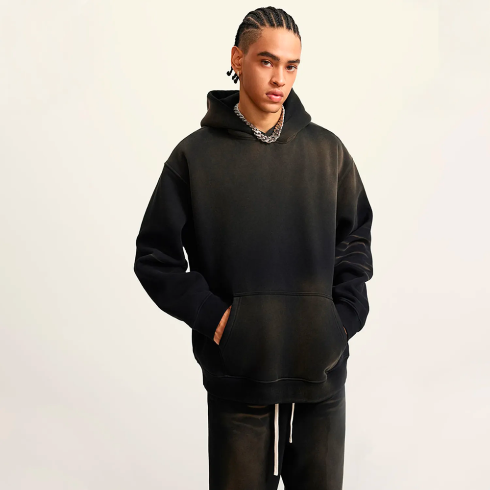 Black Washed Dyed Fleece Hoodie