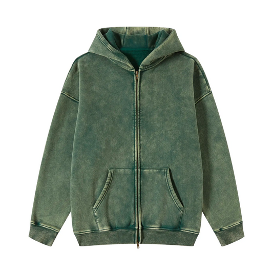 Olivegreen Washed Zip Fleece Hoodie