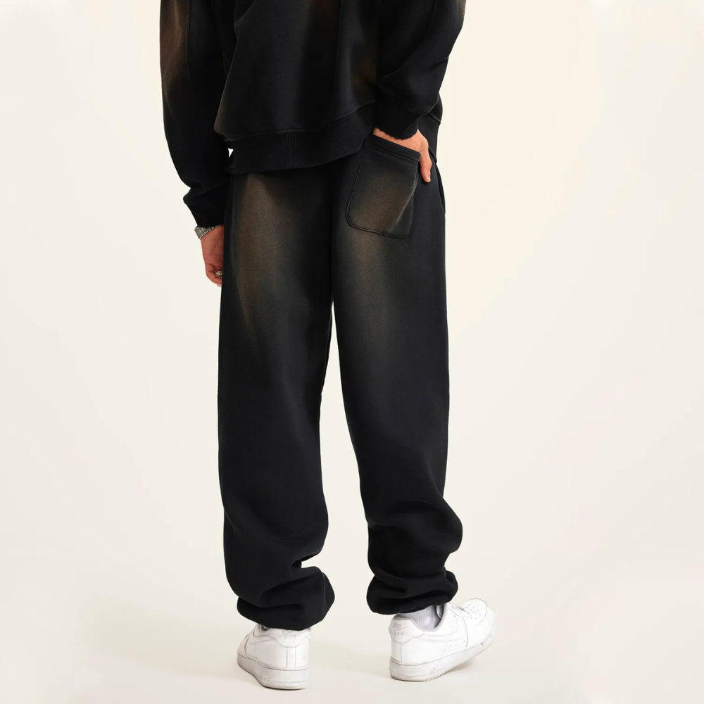 Black Washed Dyed Fleece Joggers