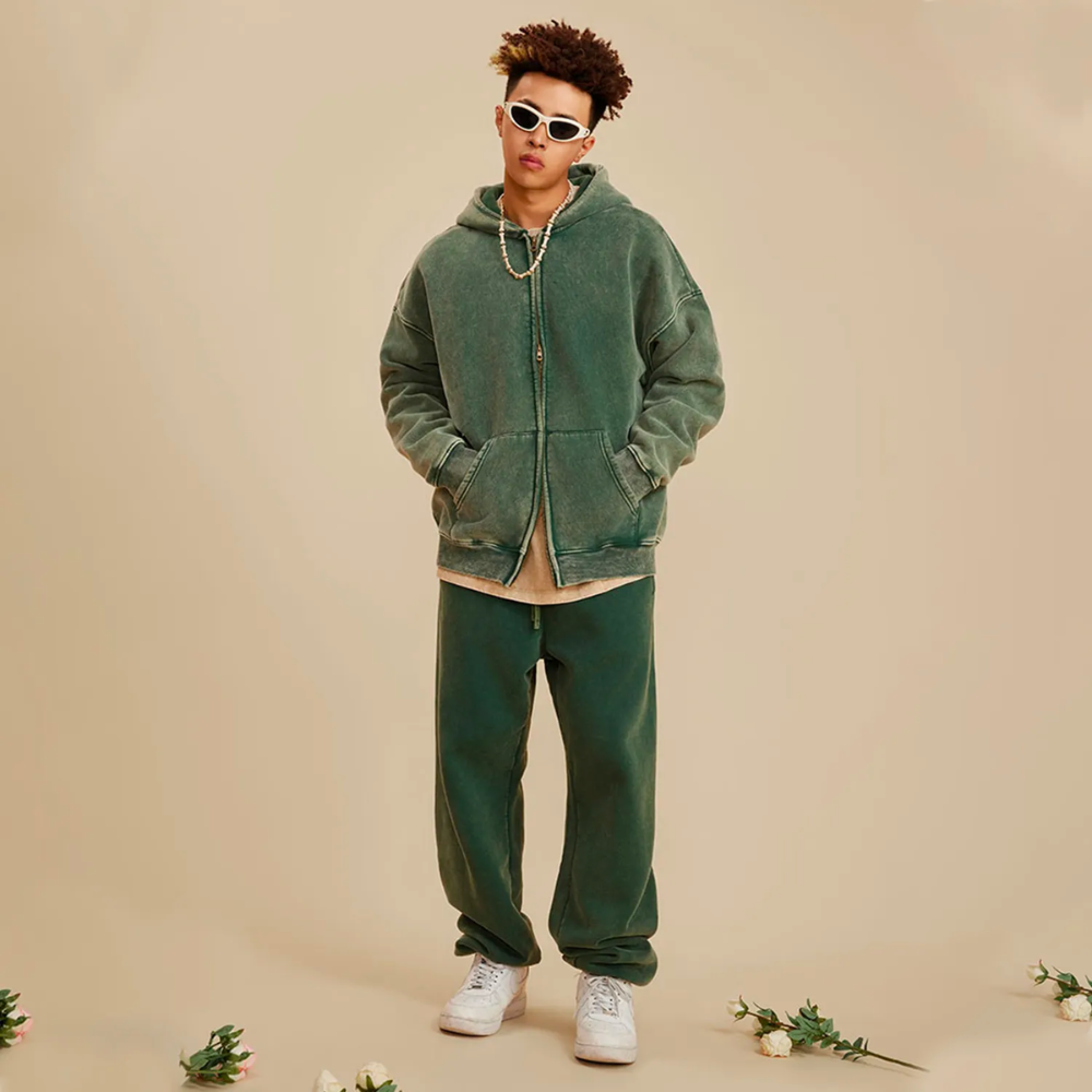 Olivegreen Washed Zip Fleece Hoodie