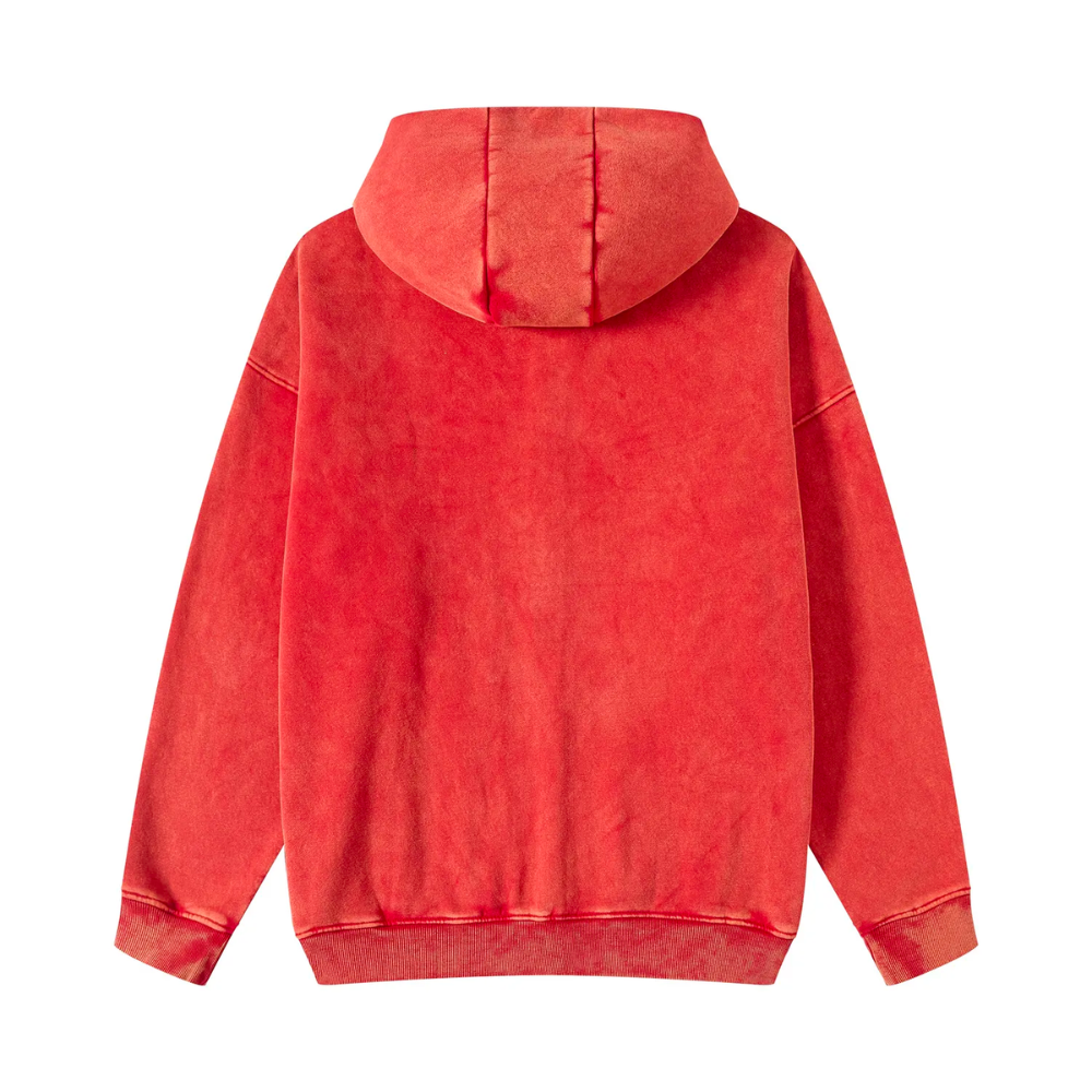 Red Washed Zip Fleece Hoodie