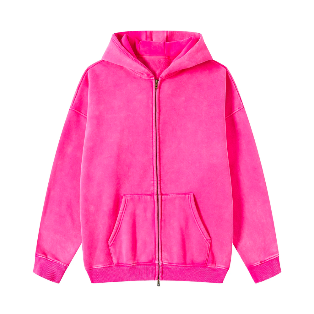 Rose Washed Zip Fleece Hoodie