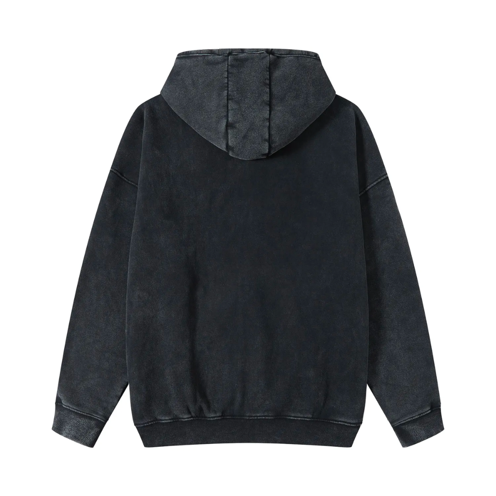 Black Washed Zip Fleece Hoodie