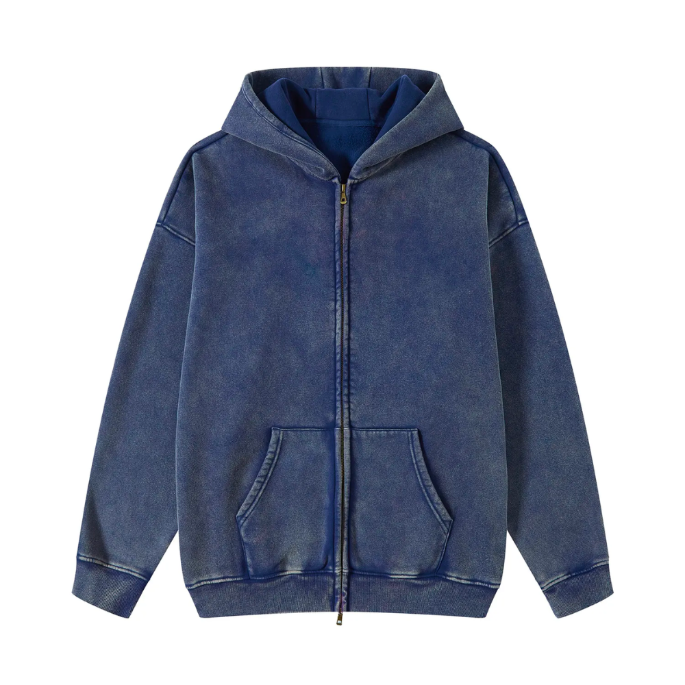 Blue Washed Zip Fleece Hoodie