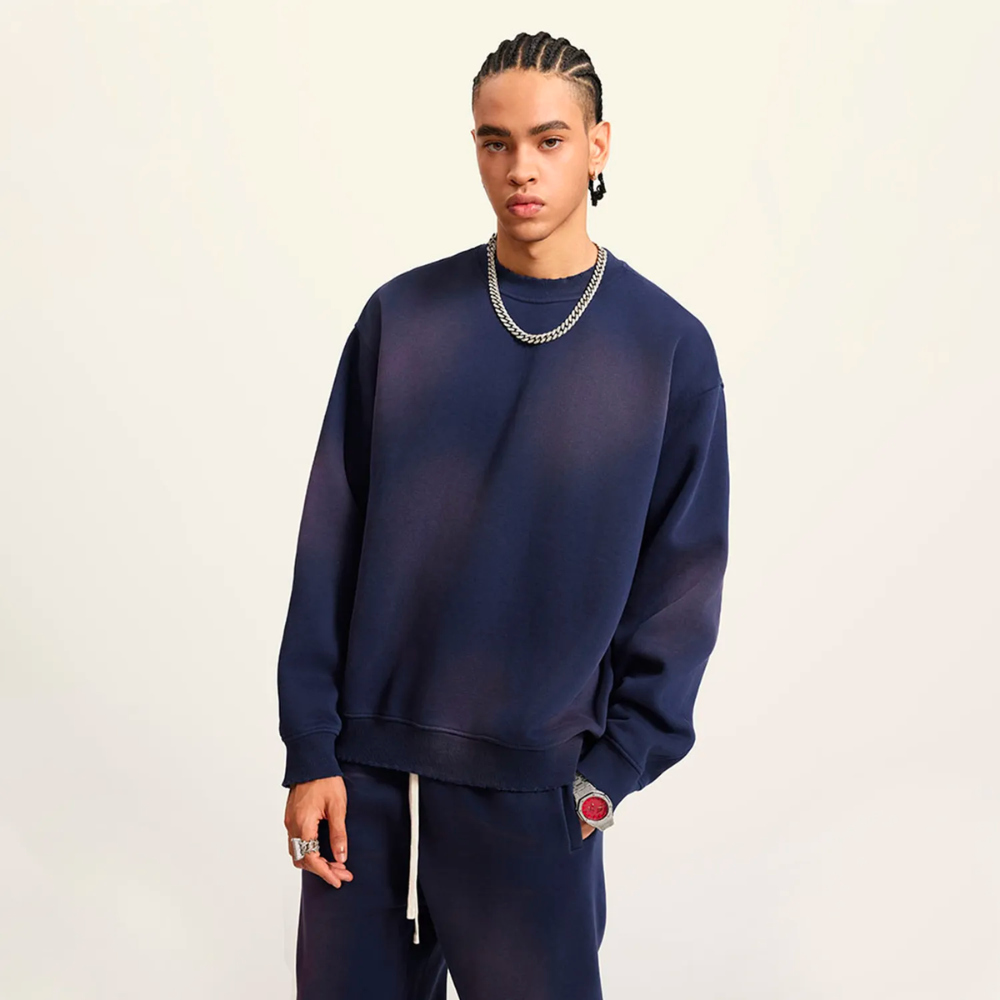 Marineblue Washed Dyed Fleece Sweater