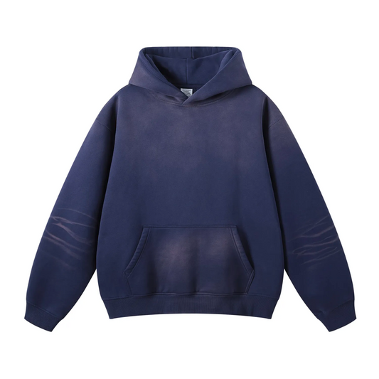 Marineblue Washed Dyed Fleece Hoodie