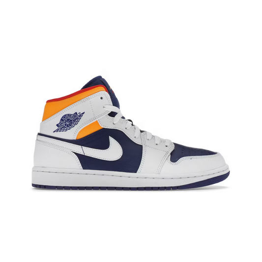 Jordan 1 Mid White Laser Orange Deep Royal Blue